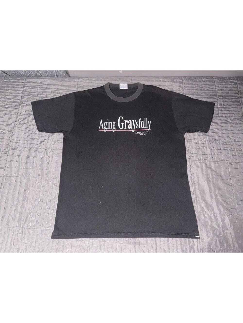 Vintage 90s Aging Graysfully T Shirt—MADE IN USA—Thin Sun Faded Black Large